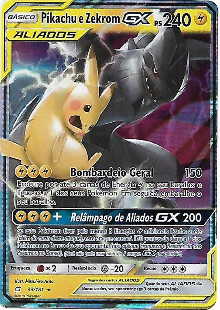 Pikachu E Zekrom GX Pokémon Carta Em Português 33/181, Magalu Empresas