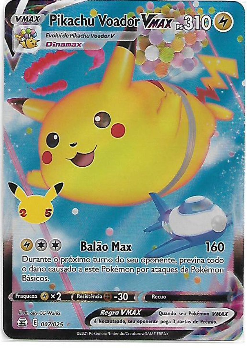 Carta Pokémon Pikachu Voador Vmax (007/025) - 25 Anos