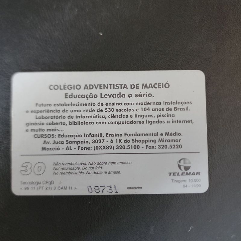 Cartao Telefonico Tarjinha Telemar Al 31 Ddd Oficial da Seleção Brasileiro  Tiragem 3.800, Cacareco Telemar Tarjinha Al Usado 93530278