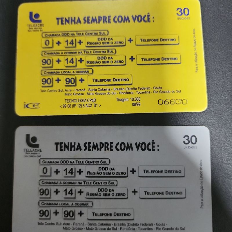 Cartao Telefonico Teleacre Brasil Telecom 12 - Ddd 14 Oscar 3 Cartões, Cacareco Teleacre Usado 95188158