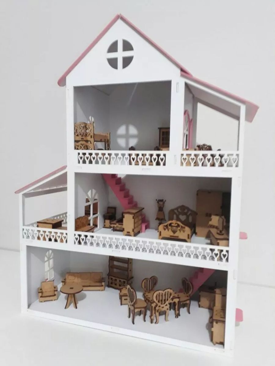 Grande casa de bonecas com móveis para Barbie-casa de madeira para