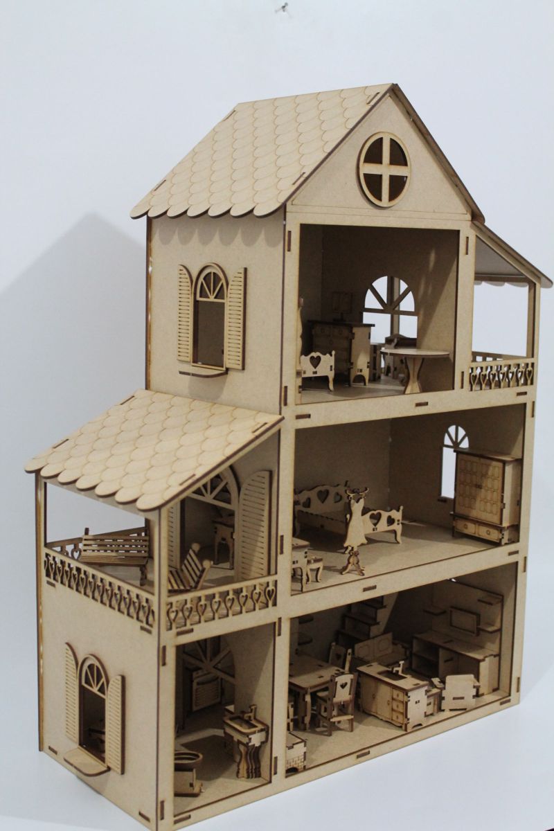 Casinha de Bonecas Infantil em Madeira MDF Casa de Brinquedo 2