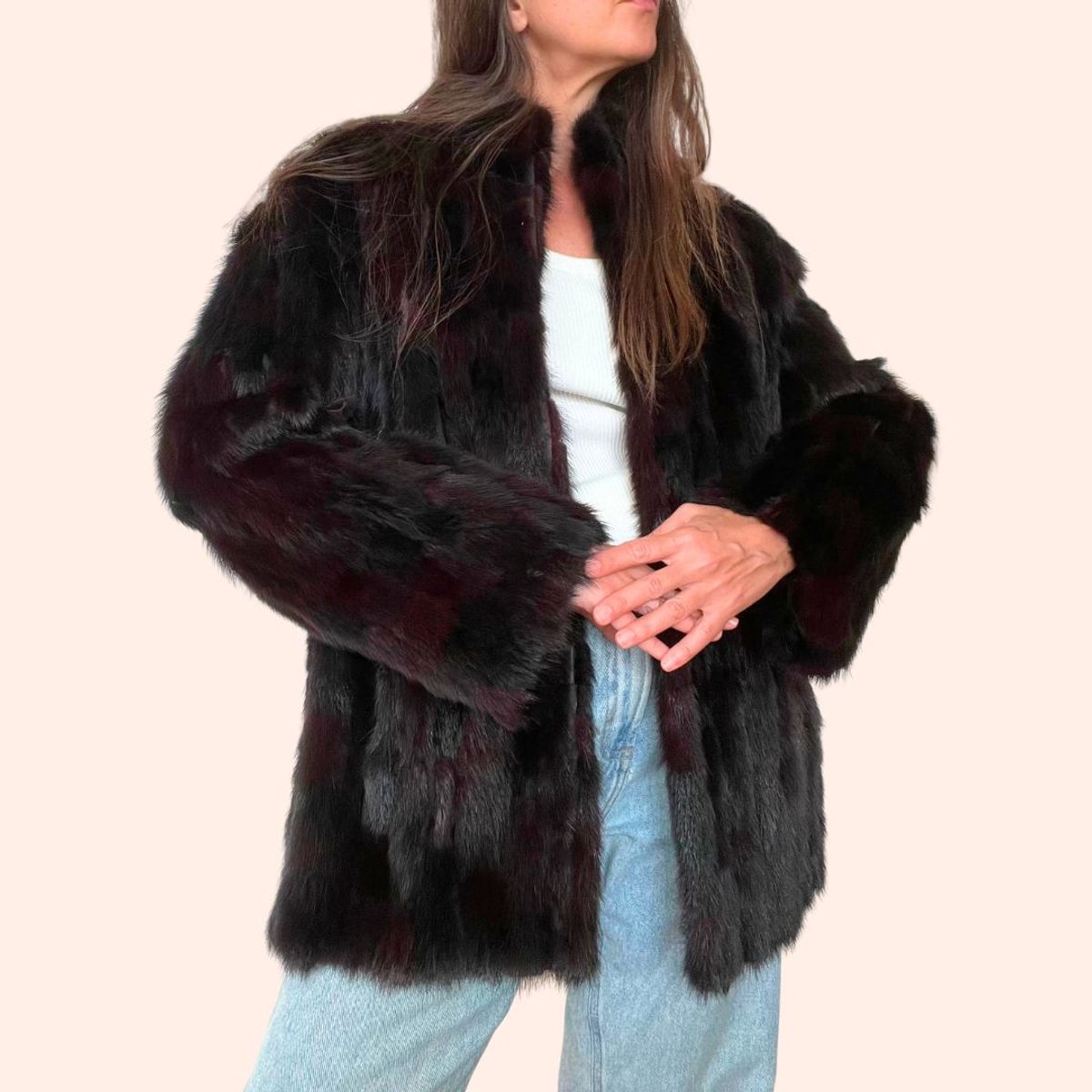 Casaco de Pele Mink Legítimo T 38/40 Marrom/preto | Casaco Feminino ...