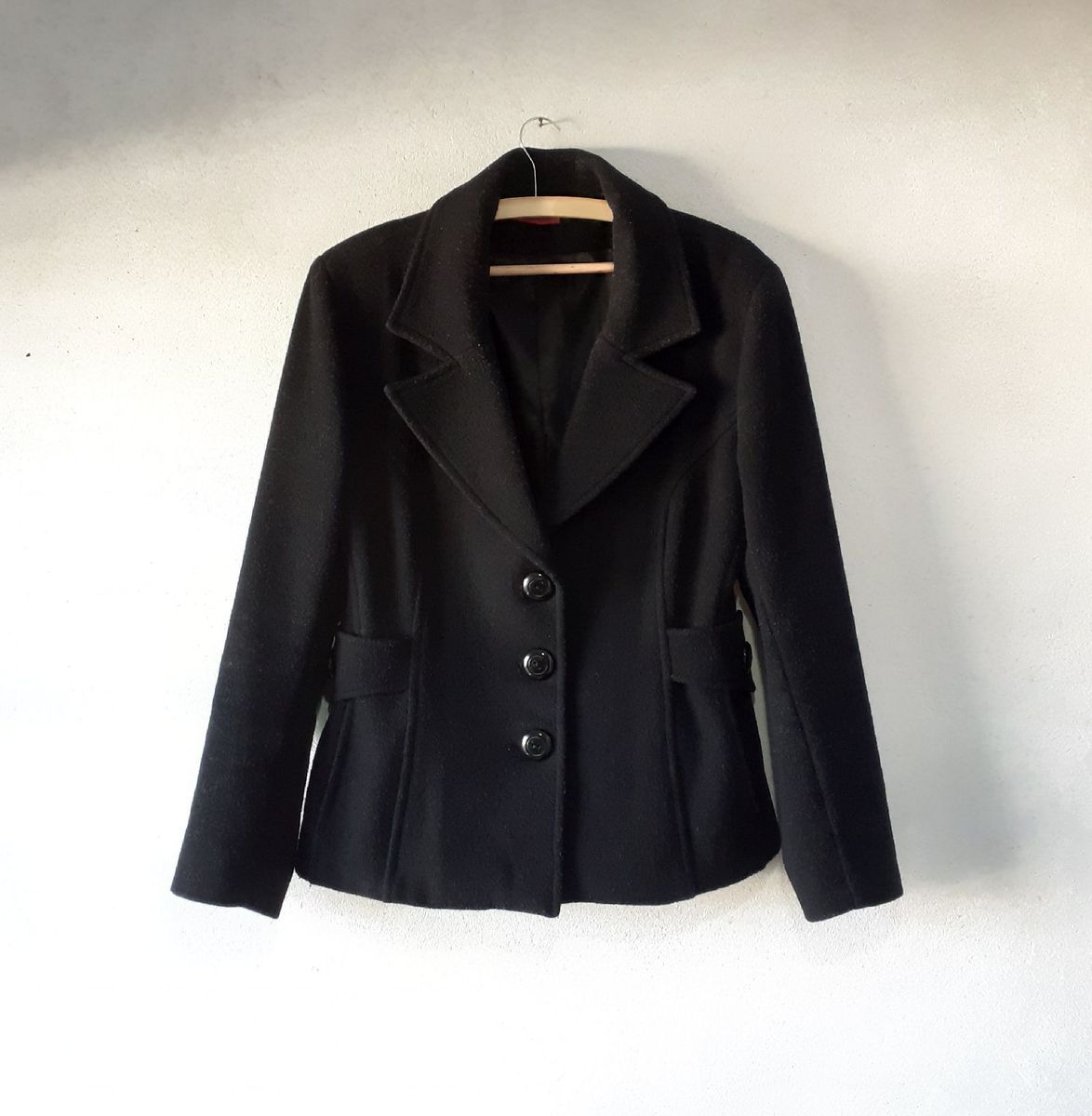 casaco lã batido preto