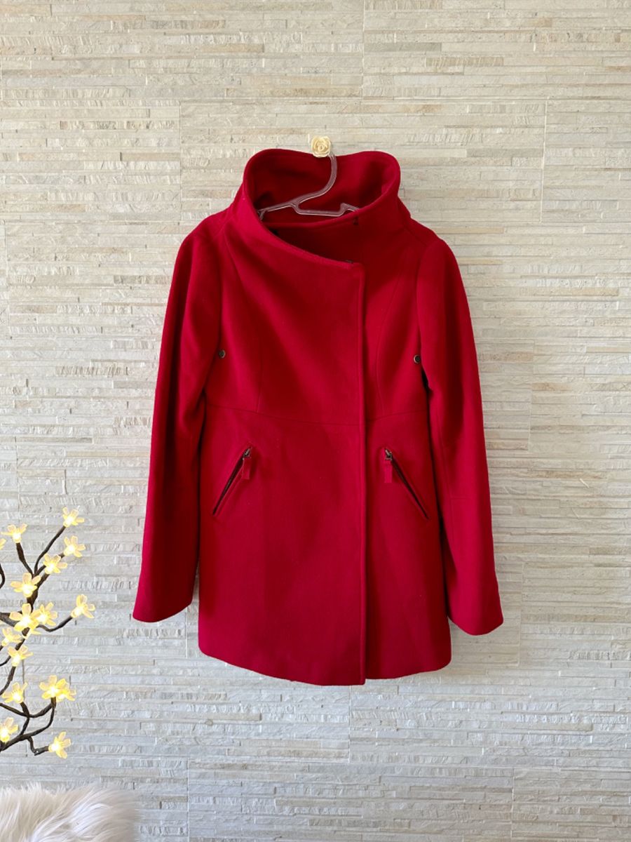 Coat Hallhuber Mantel Rot Volumenkragen Casaco Lã Osklen Casaco