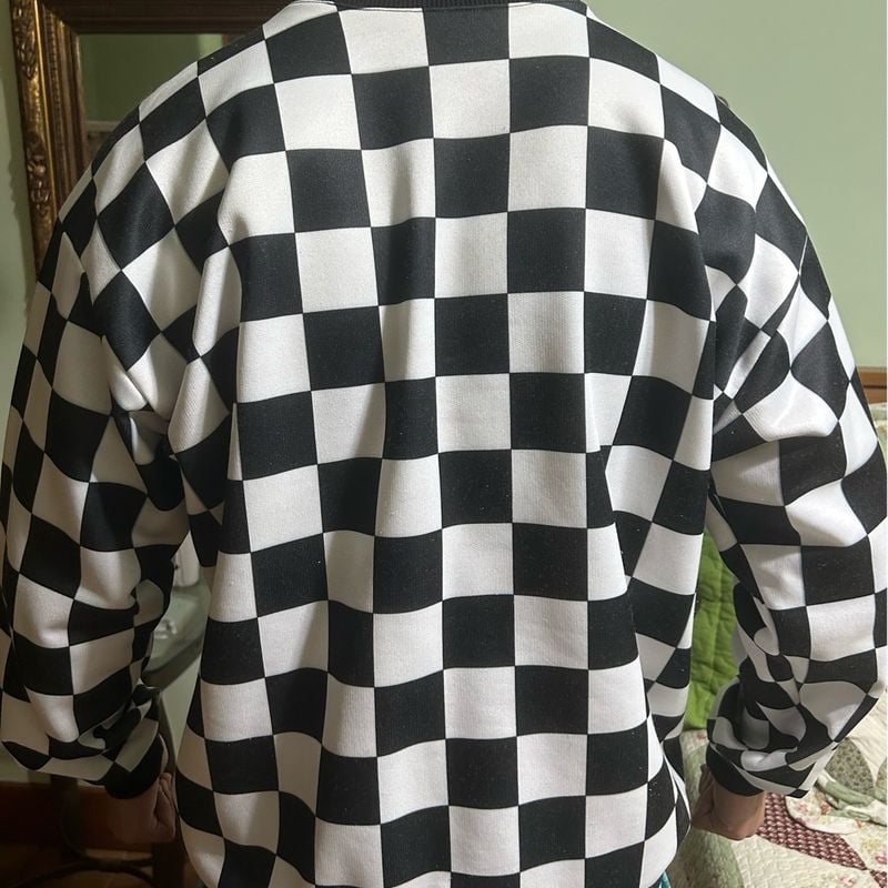 Casaco Moletom Xadrez Quadriculado Preto e Branco Gg Icha Icha