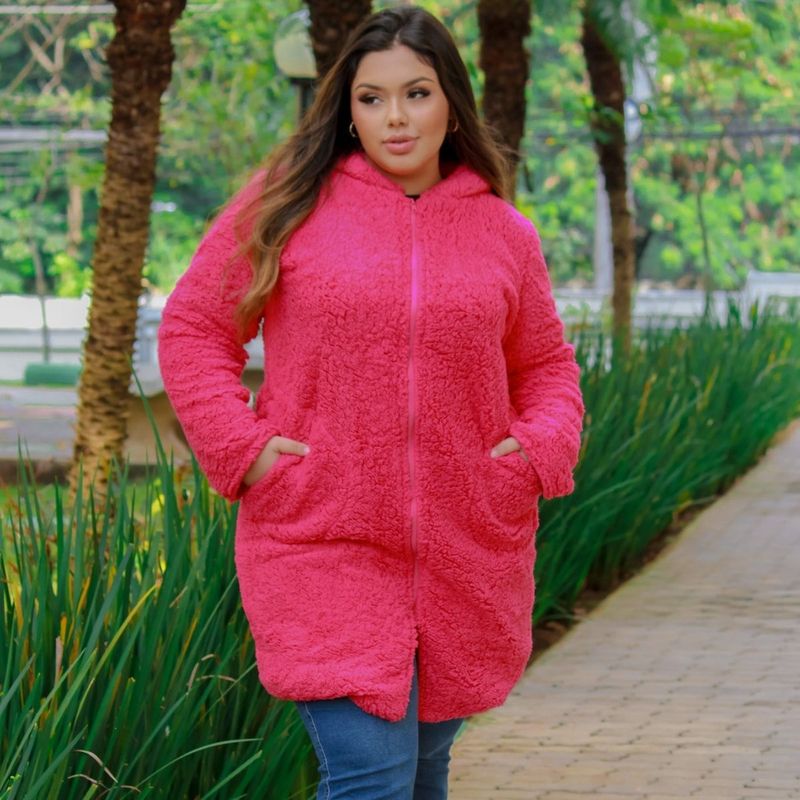 Casaco Plus Size Fleece Pink Sem Capuz