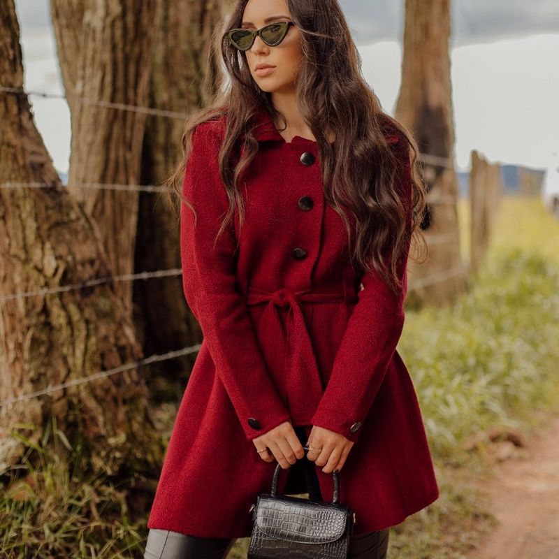 Casaco Sobretudo Vermelho Tricô Mousse Tricot St301-Vermelho Teddy