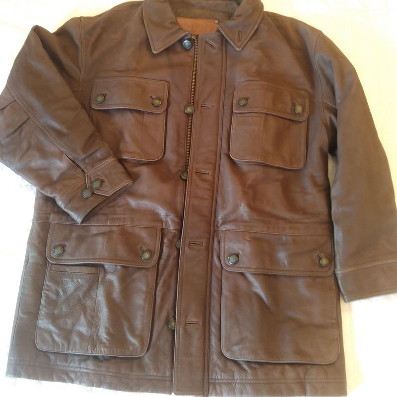 Casaco Timberland Masculino de Couro e Lã Modelagem Grande Veste G
