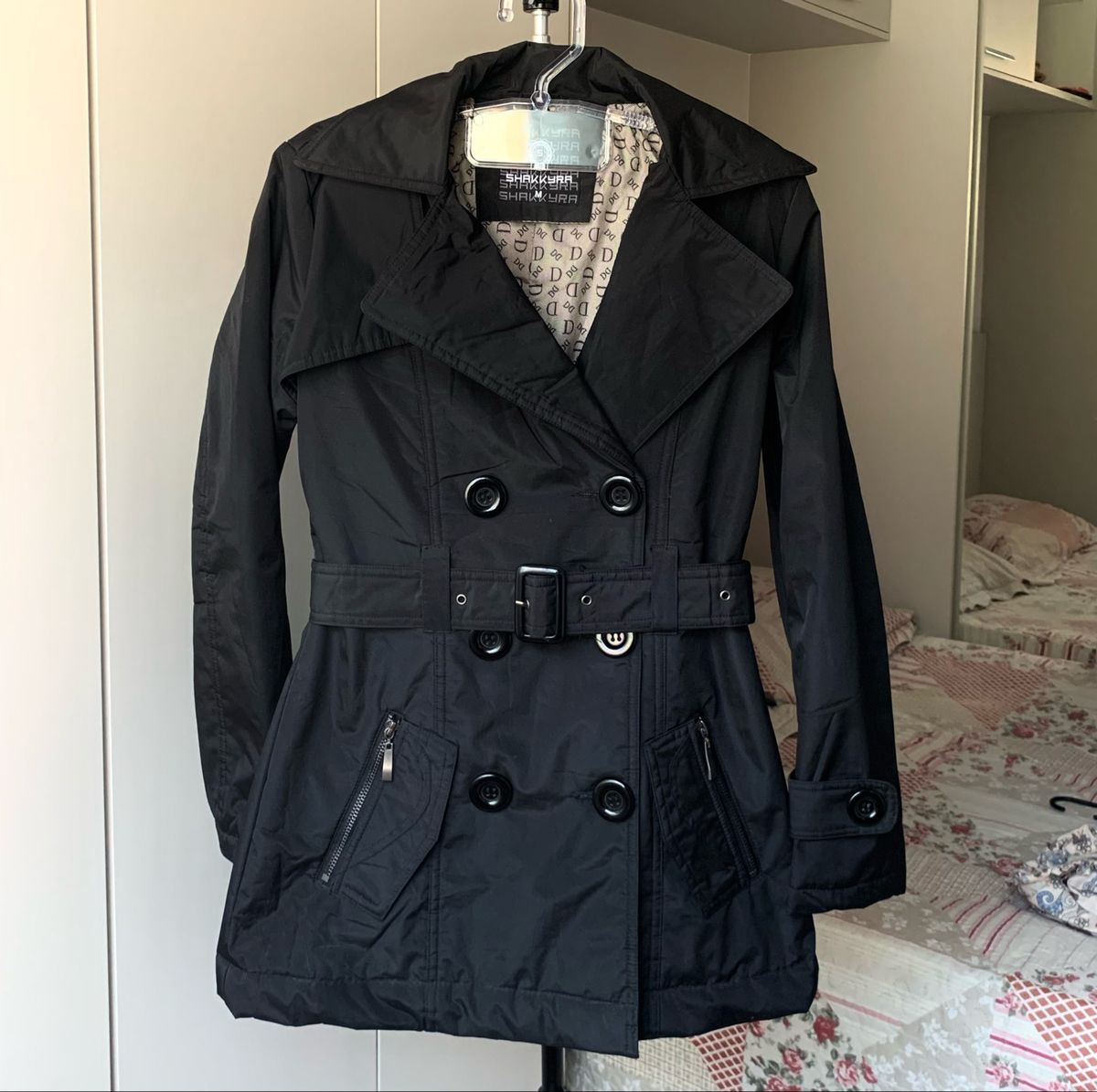 Casaco Trench Coat Sobretudo Preto Casaco Feminino Nunca Usado Enjoei