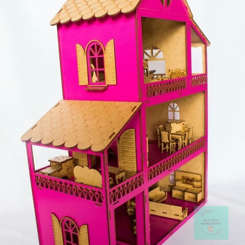 Casa Boneca Grande + 30 Mini Moveis + Parquinho Em Promoção