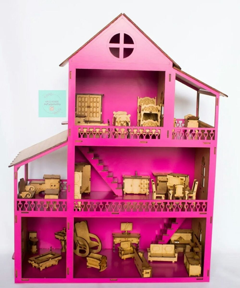 Casa Casinha De Boneca Barbie 35 Moveis + Parquinho Mdf Novo