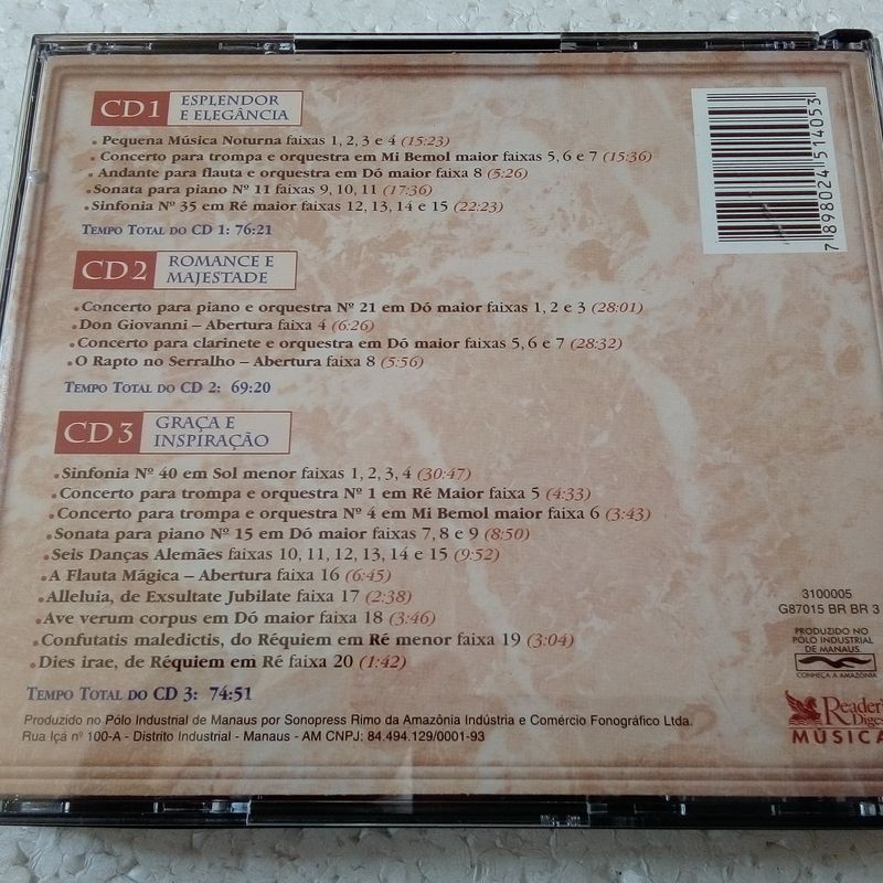 Cd Mozart Clássicos de Todos Os Tempos Cd Triplo Nacional e