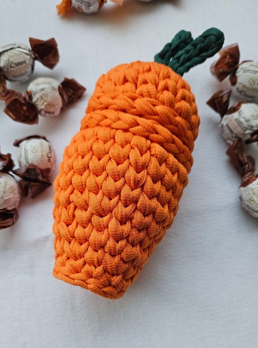 Cesto Cachepô Cenoura Em Crochê De Fio De Malha Item De Decoração