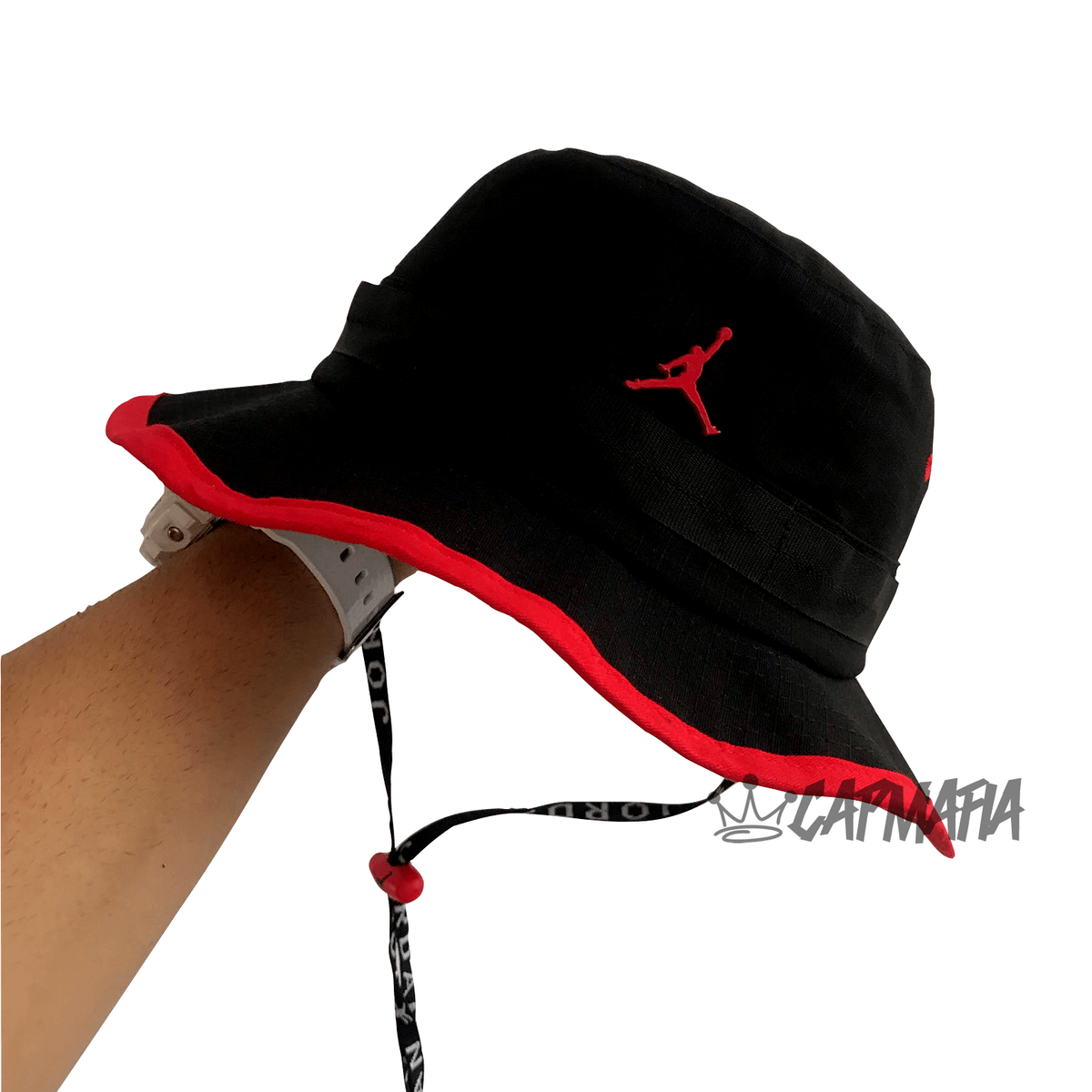 Chapéu Bucket Hat Jordan Brand Jumpman Bred Black Red Chapéu