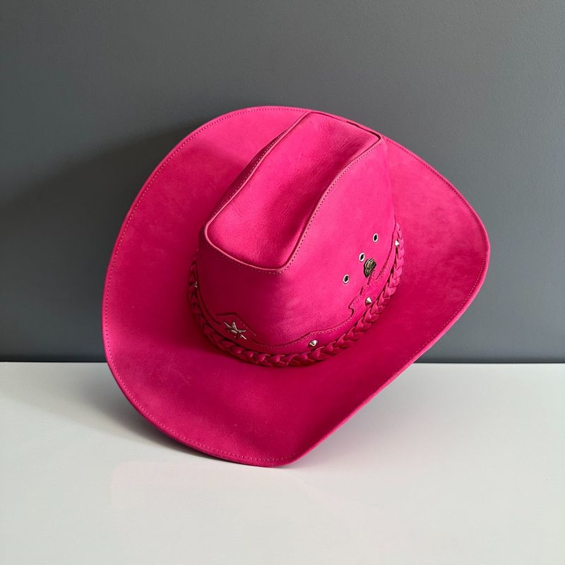 Chapeu Feminino Country Em Couro Rosa