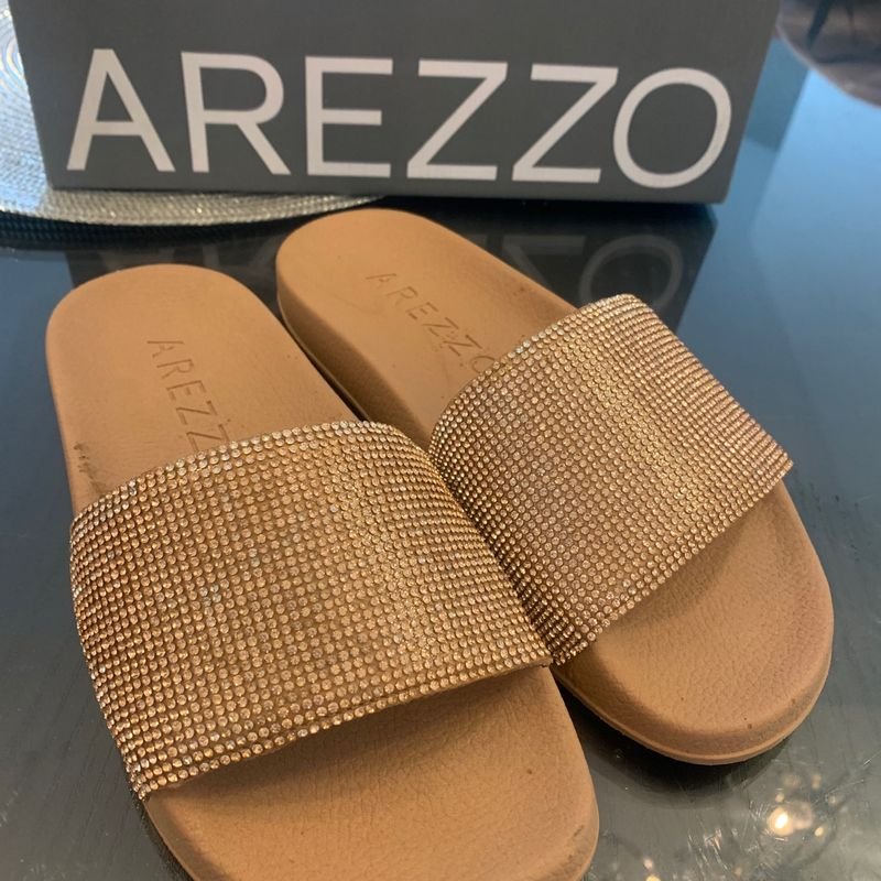 Chinelo Arezzo 34 Slide Nude com Pedrinhas Original Novo