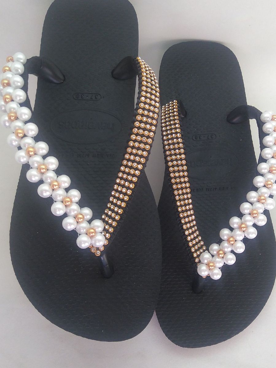 sandalia com perola e strass