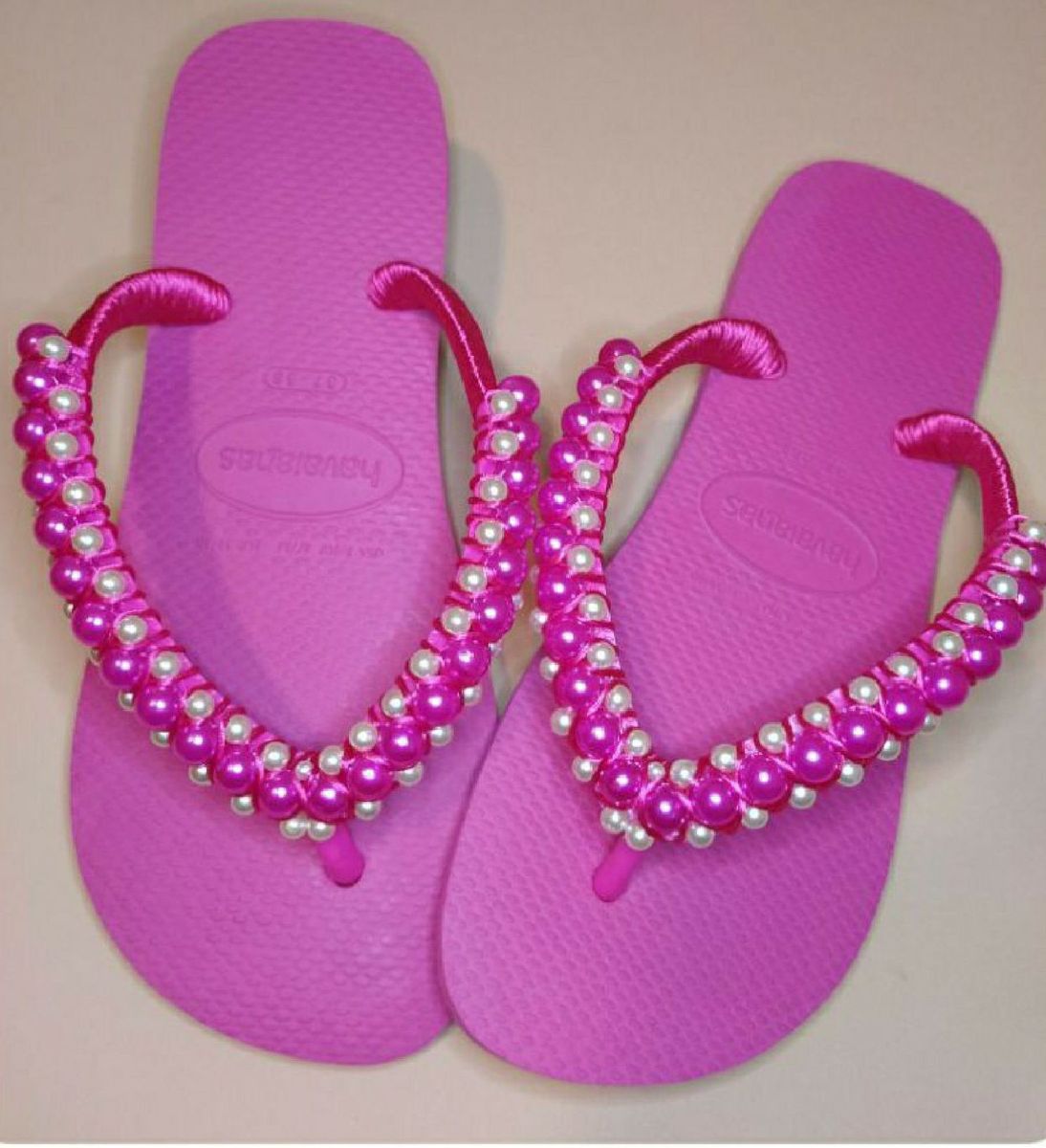 Chinelo Havaianas Rosa 37/38 Decorado Bordado com Trama de Pérolas e Fio  de Seda Sandália Feminina Havaianas Nunca Usado 52527792 enjoei