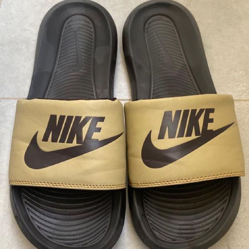 Army green nike store slides