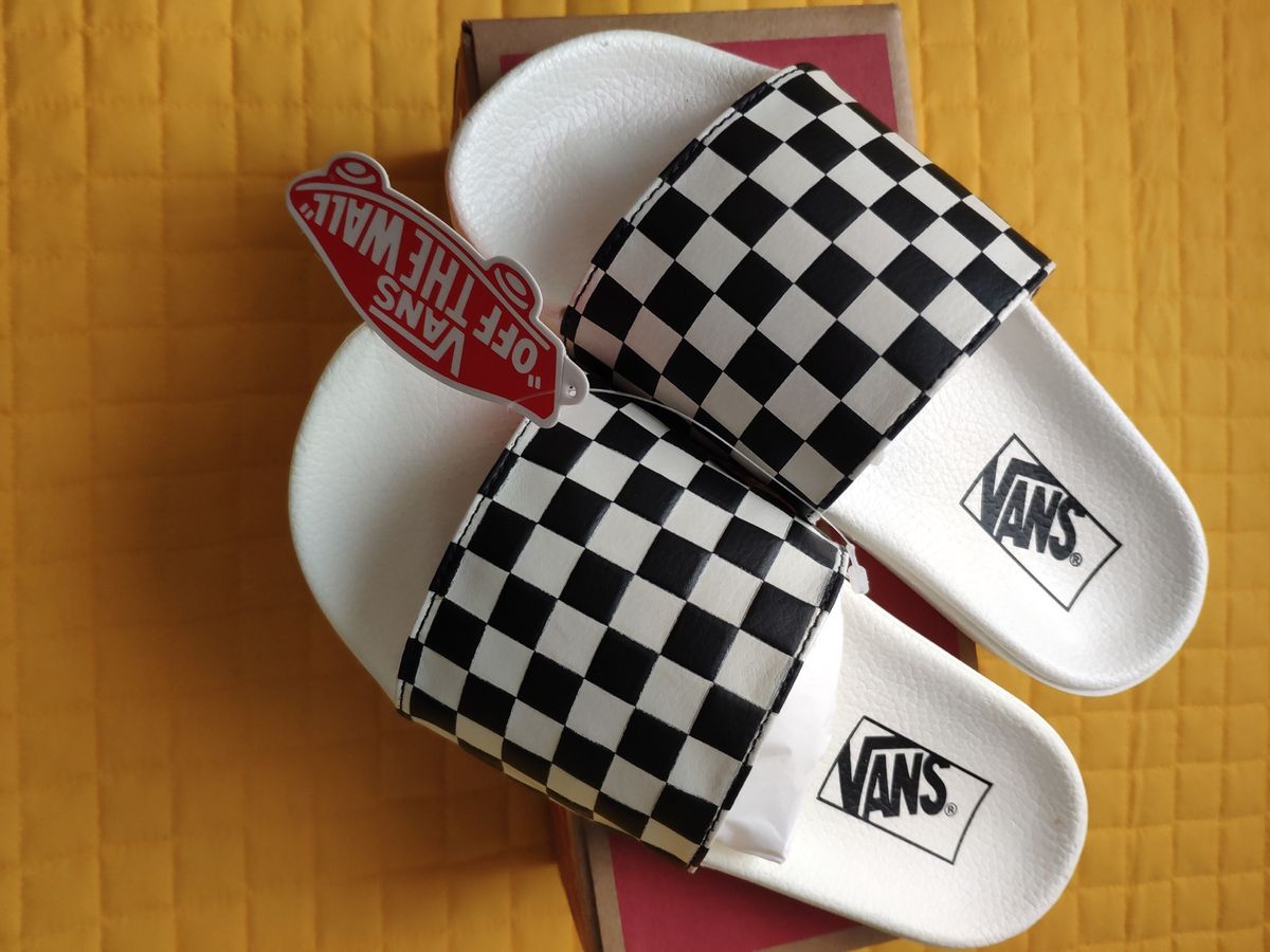 chinelo vans slide on checkerboard