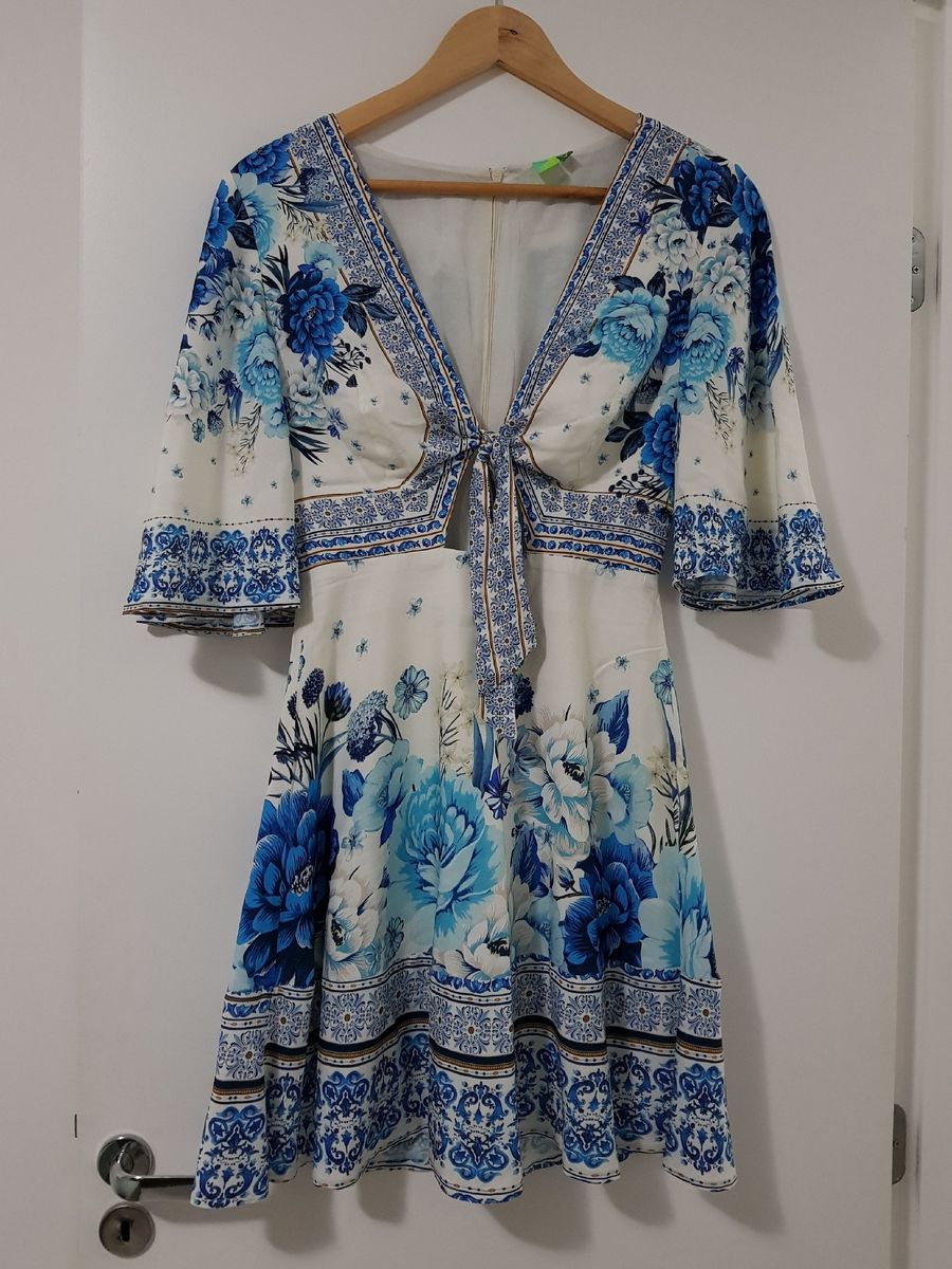 vestido farm chita azulejo