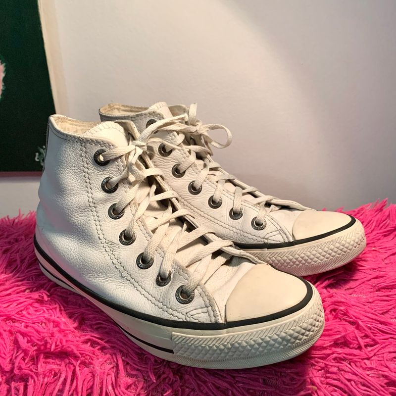 Couro Converse Branco Cano Alto Star Chuck All Star Cano Alto
