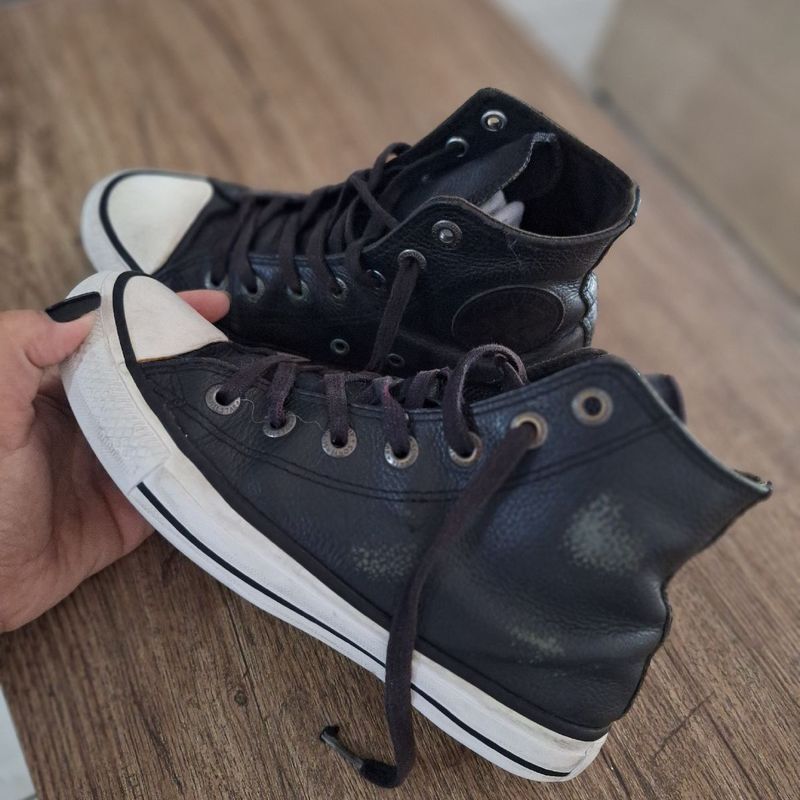 Chuck Taylor All Star Preto Couro Cano Alto Original All Star