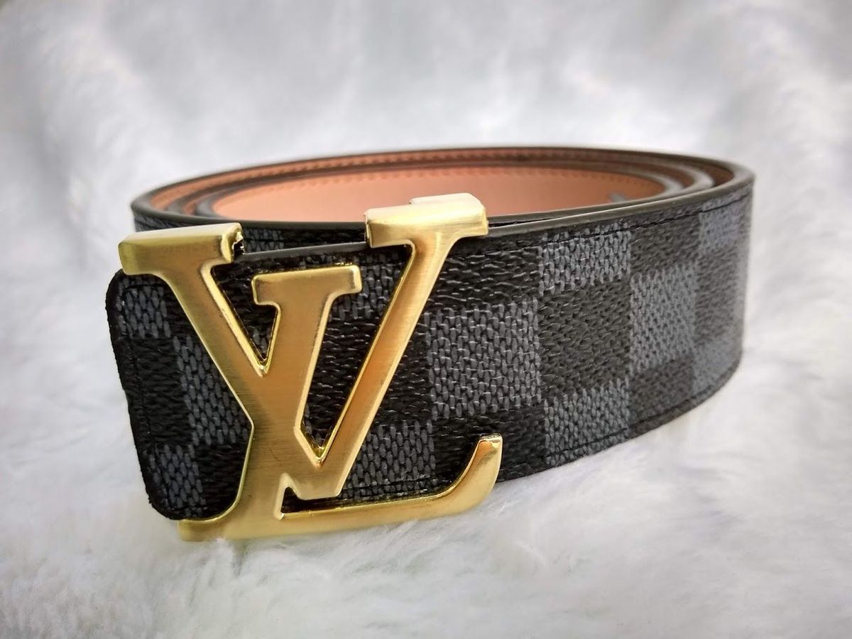 Cinto Louis Vuitton Original Xadrez com Fivela Dourada