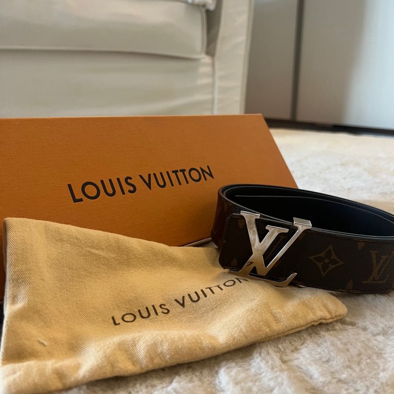 Cinto Louis Vuitton Original LV Logo Couro Preto Feminino