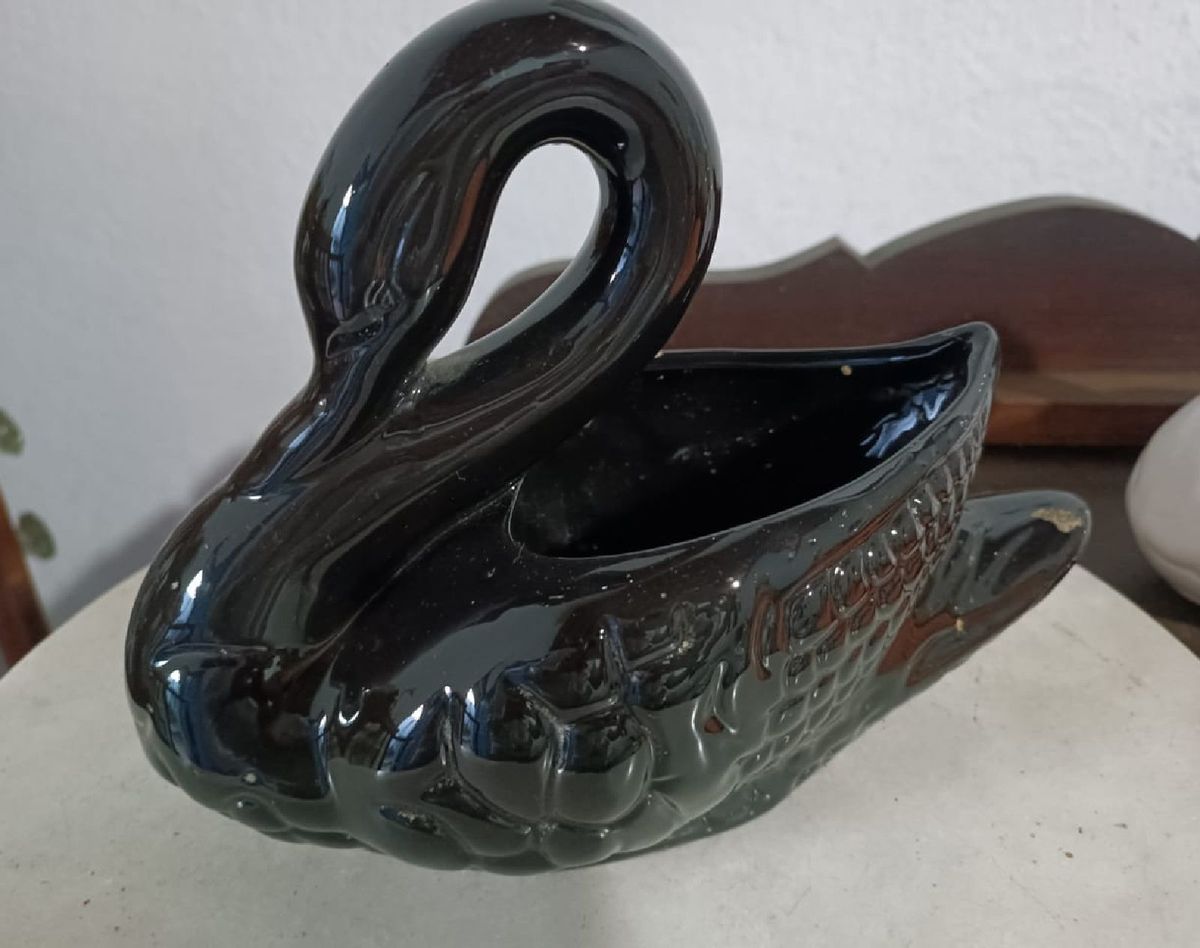 Cisne Negro Vaso Cachepot Cerâmica Item de Decoração Usado