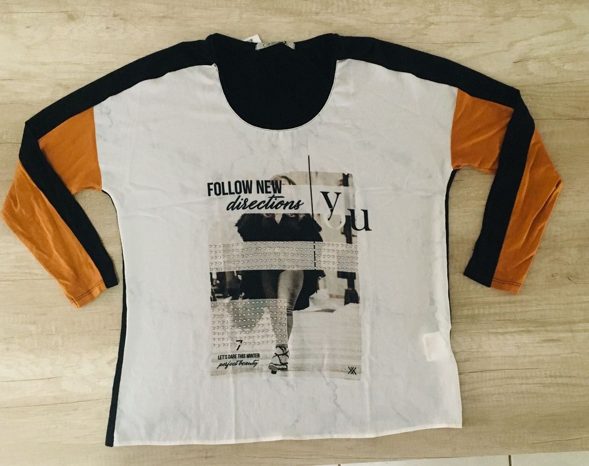 cód. - 320 - blusa manga 3/4, tam. g1 cor marrom - blusas onexx