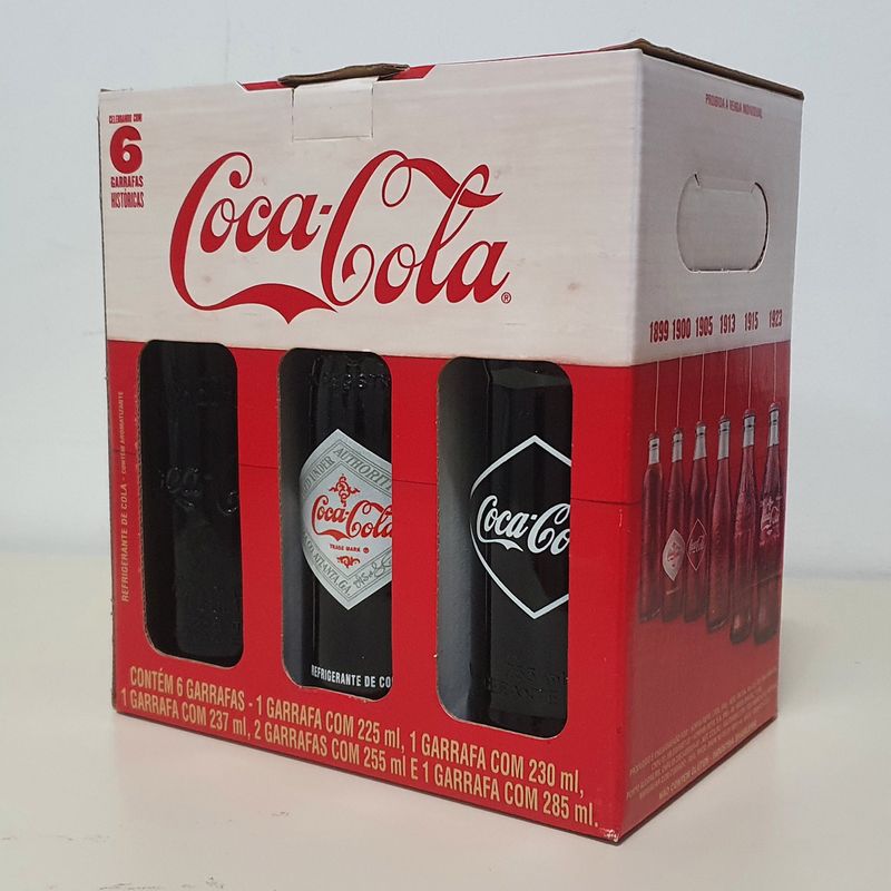 Coleção 6 Garrafas Coca Cola Celebração Retro Históricas Caixa e