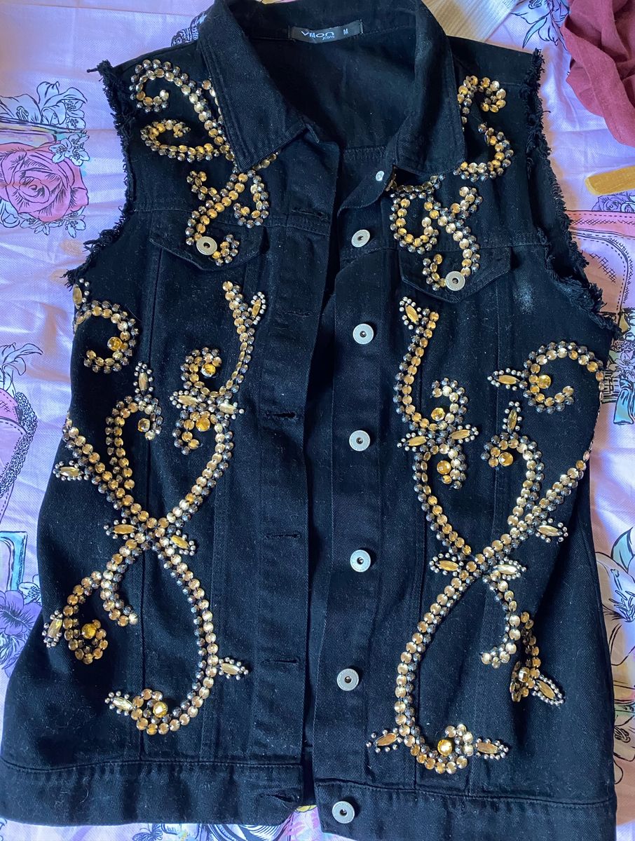 colete jeans bordado