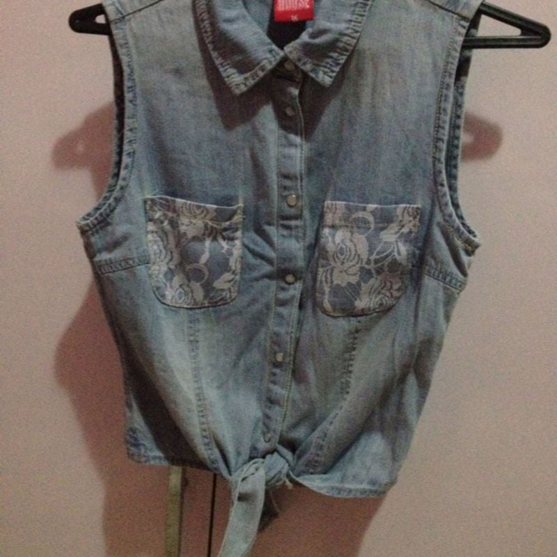 Colete shops jeans de amarrar