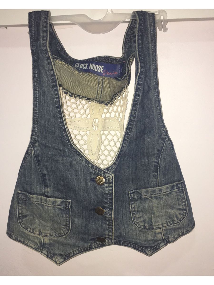 colete jeans com croche