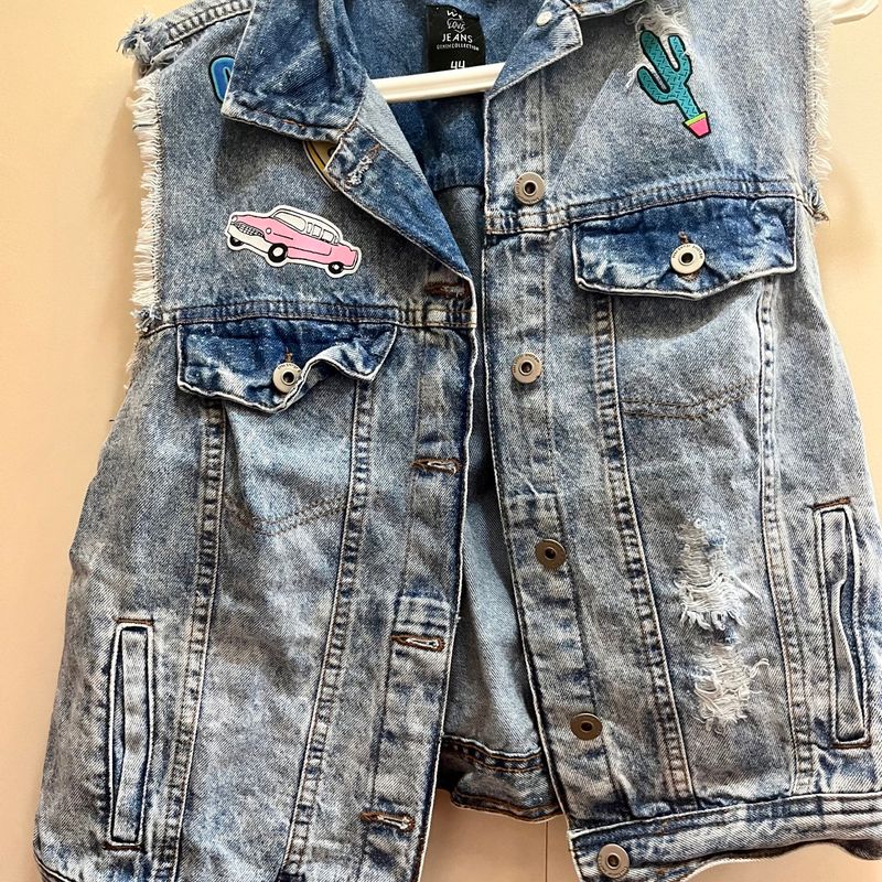 Colete jeans hot sale com patches