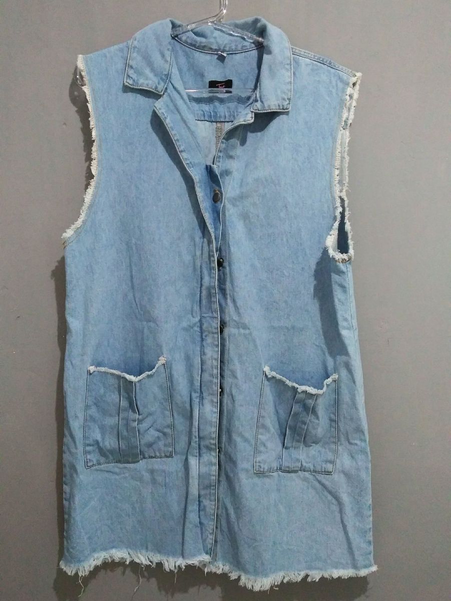 colete jeans comprido feminino