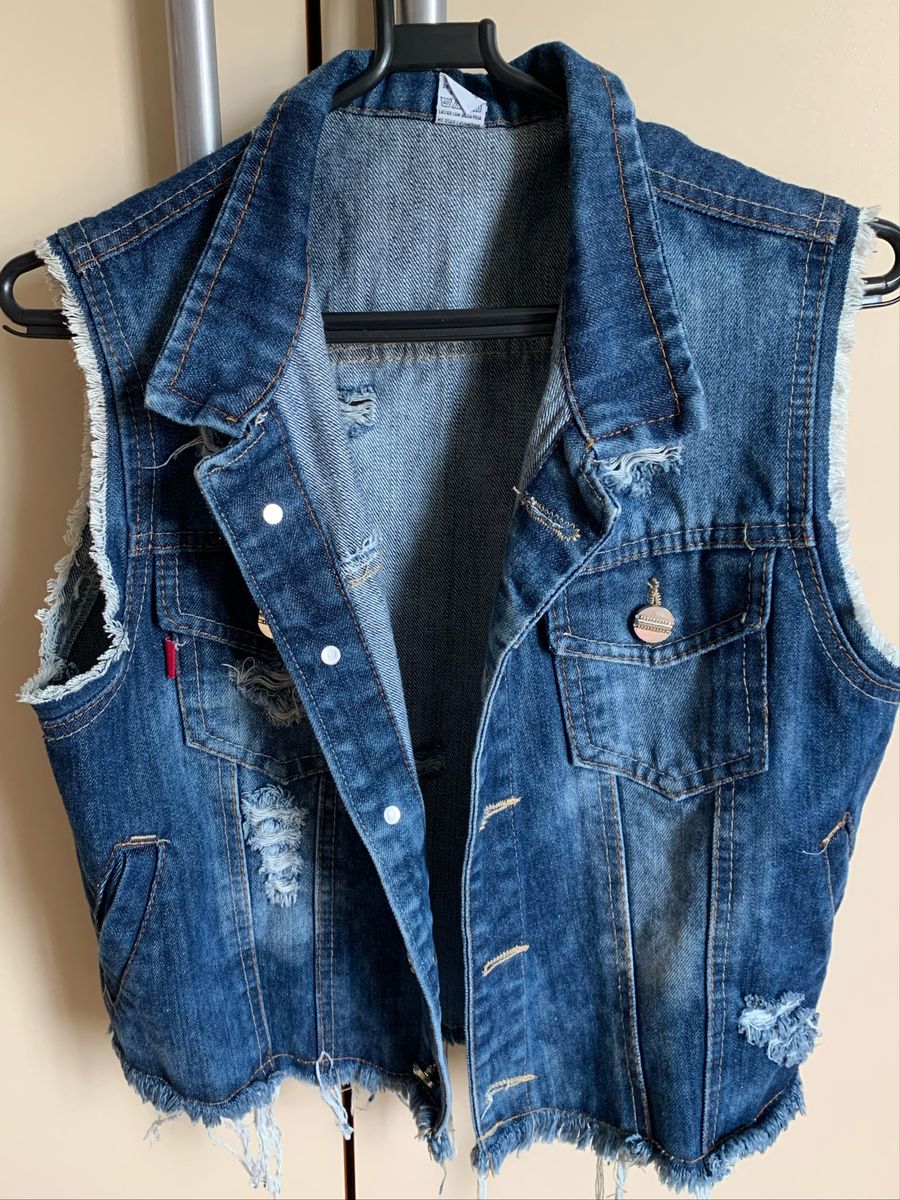 colete feminino jeans curto