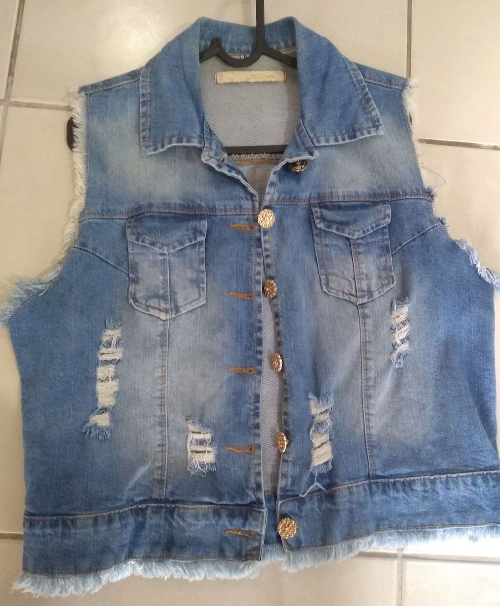 colete feminino jeans curto