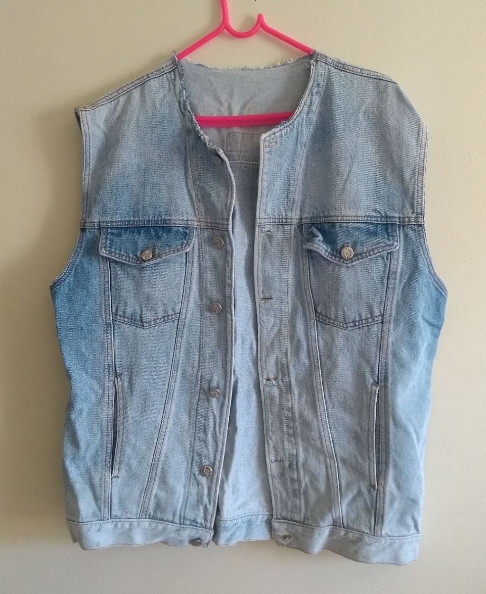 colete jeans customizado com renda