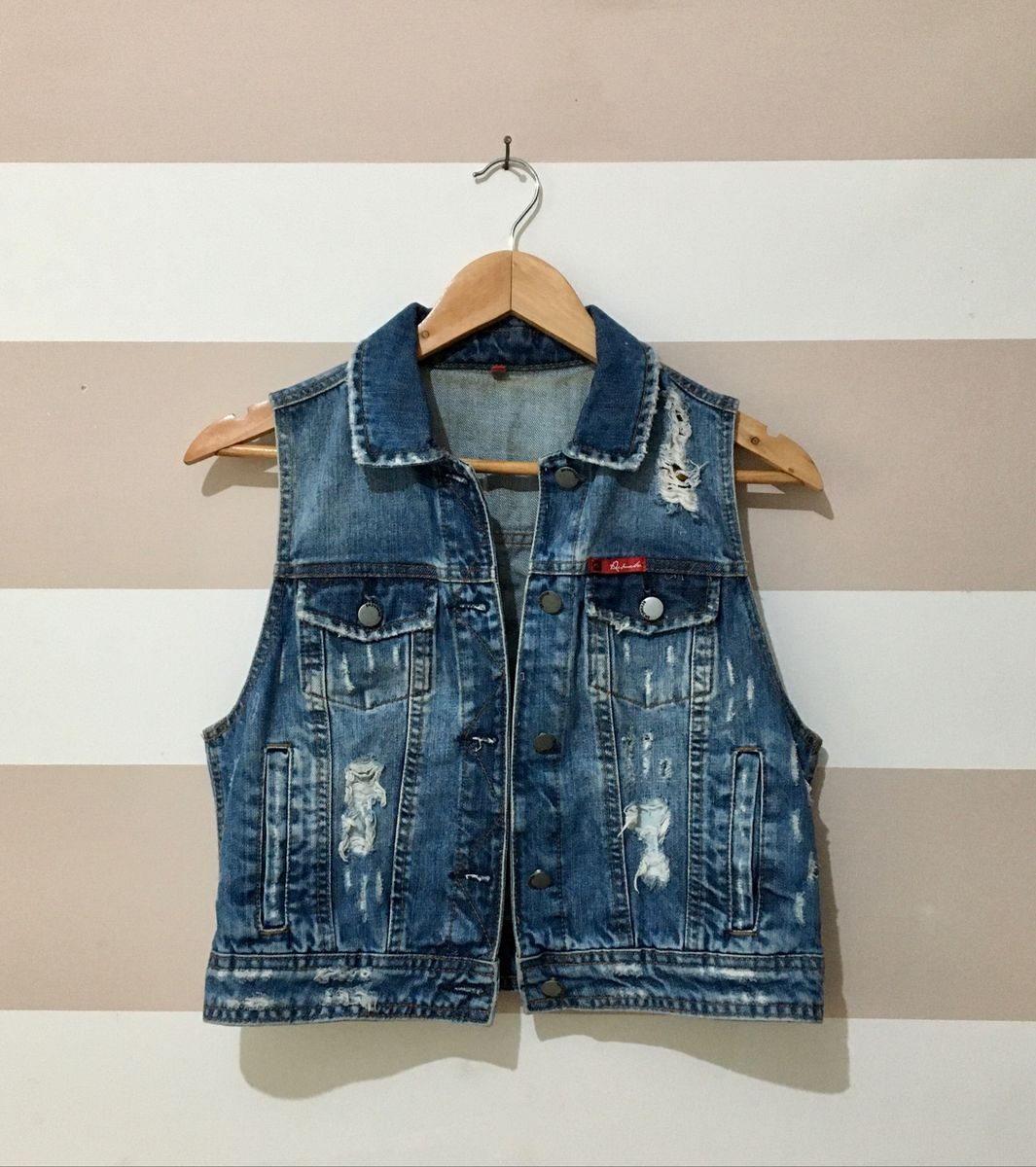 colete jeans destroyed feminino