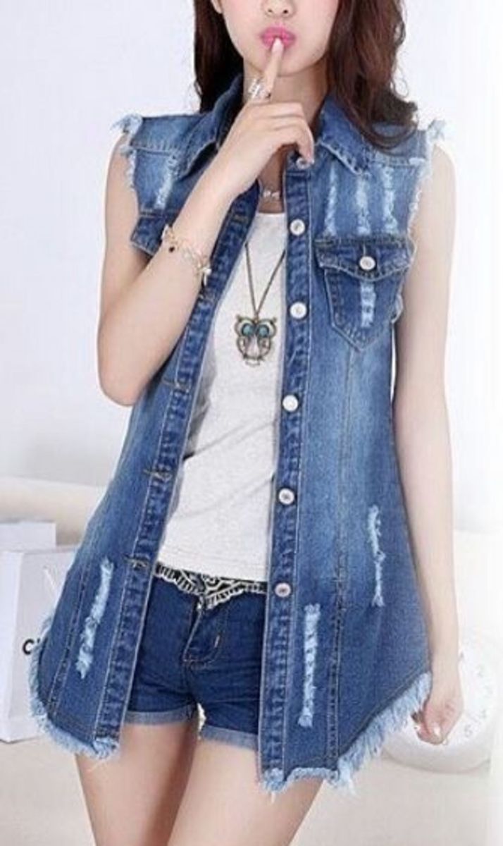 colete jeans feminino longo