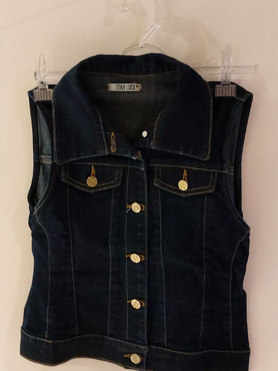 colete jeans escuro feminino