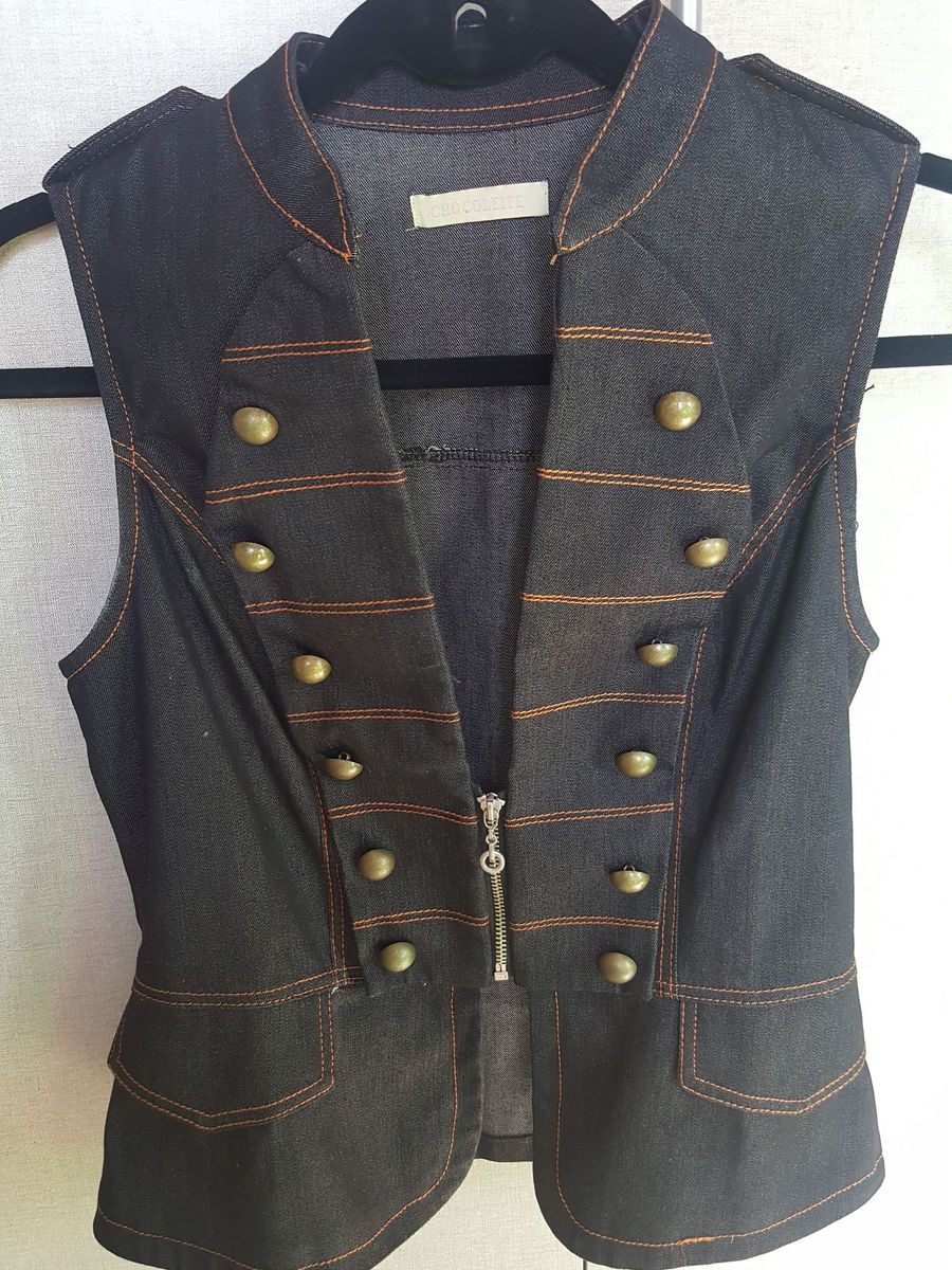 colete jeans escuro feminino