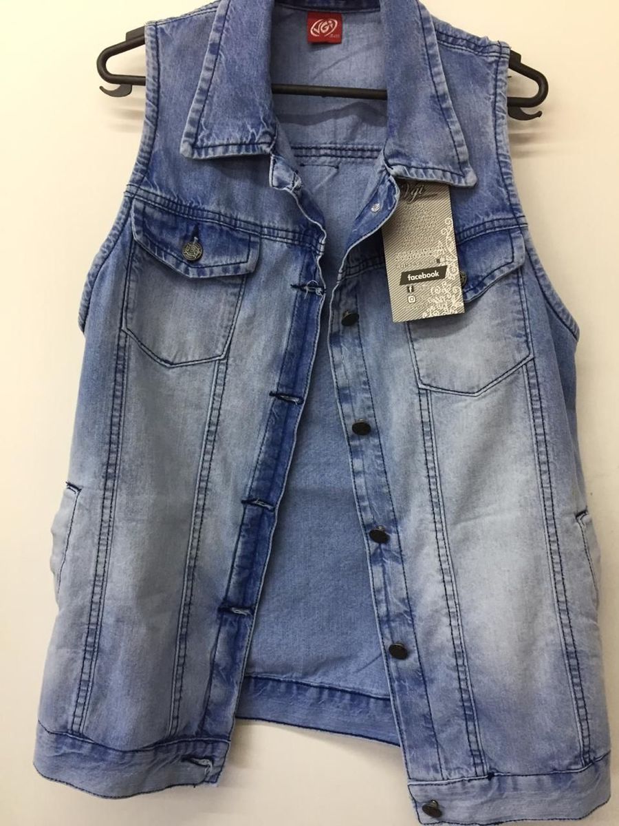 colete jeans comprido feminino
