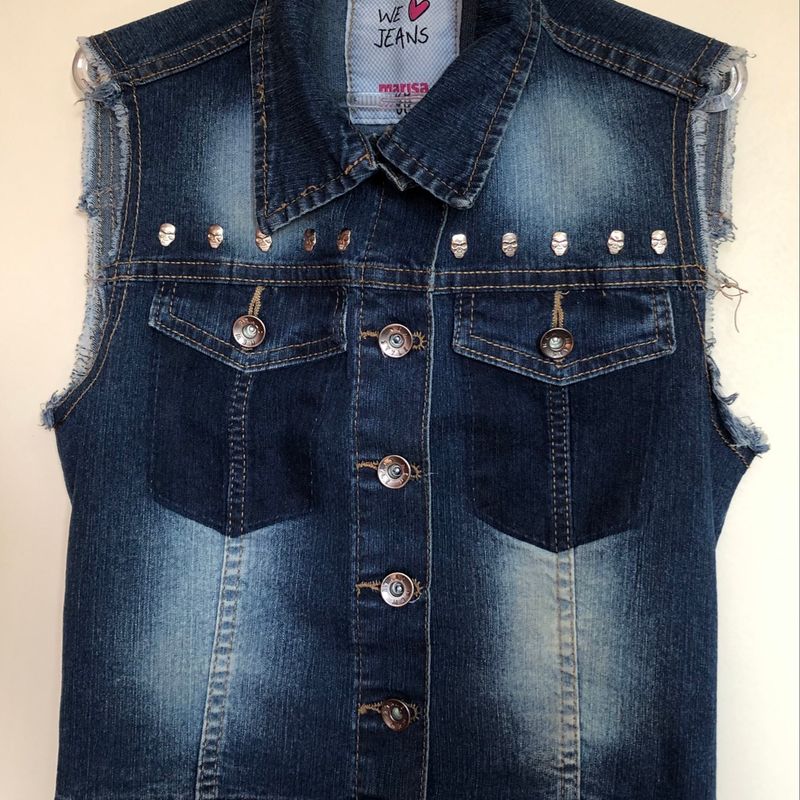 Colete Jeans Marisa Azul Tamanho 38 Feminino Rock Caveira Colete  Feminino Marisa Usado 108717375 enjoei
