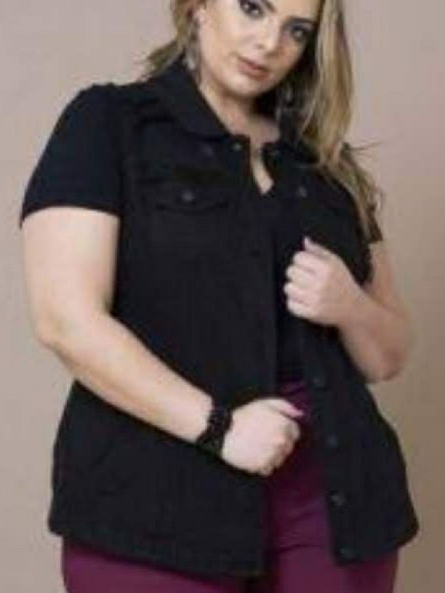 colete jeans preto plus size