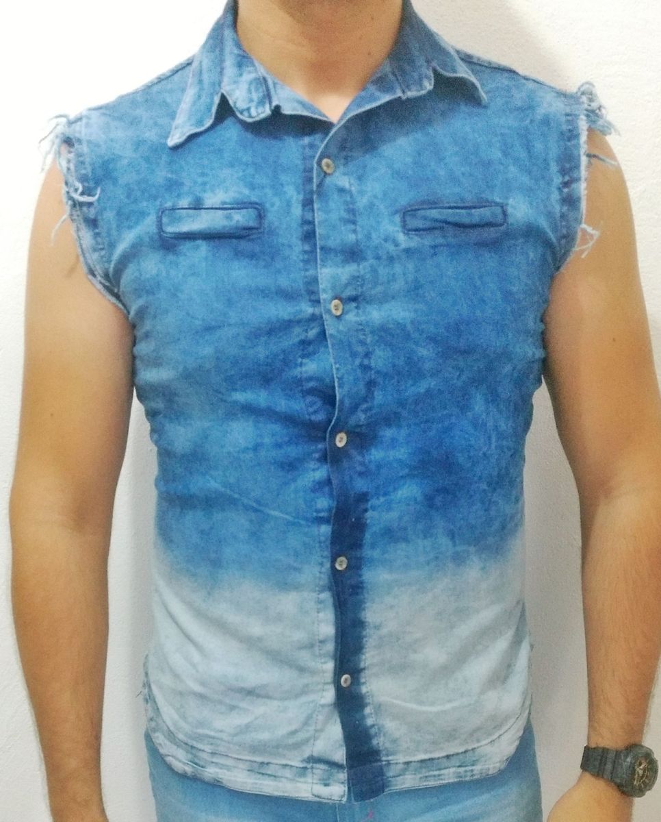 camisa jeans rasgado masculino