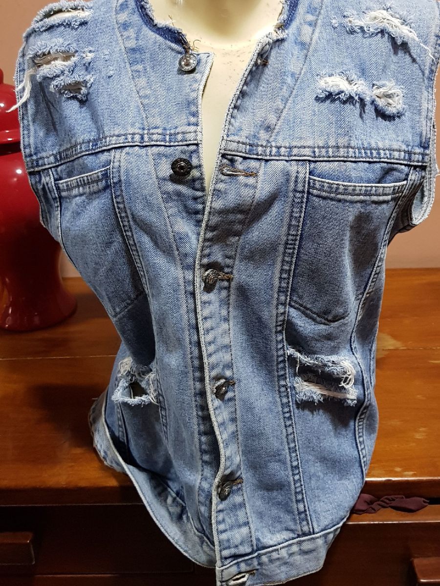 colete jeans feminino rasgado